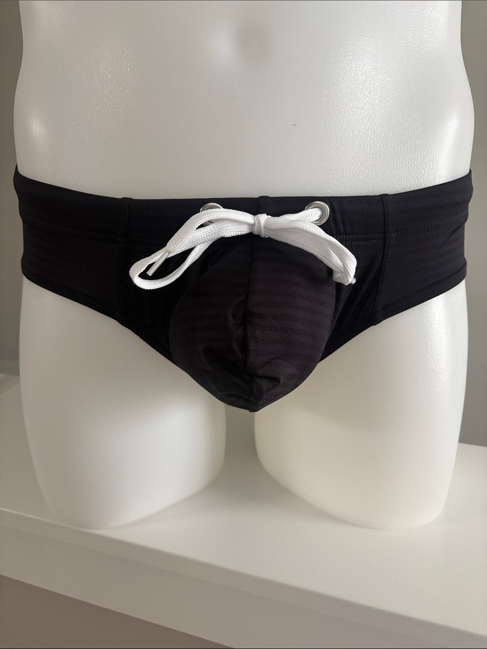 Men's Black Swim Trunks with White Drawstring